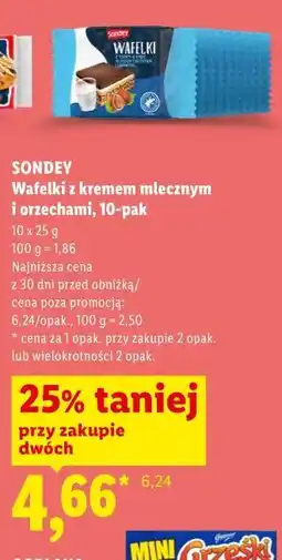 Lidl SONDEY Wafelki z kremem mlecznym i orzechami, 10-pak oferta