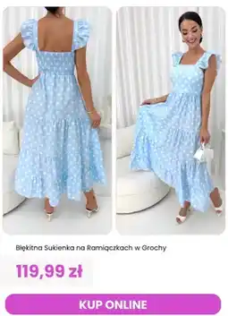 Modna Kiecka Sukienka na ramiączkach w grochy błękitna ModnaKiecka.pl oferta