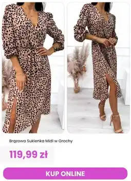 Modna Kiecka Sukienka midi w grochy brązowa ModnaKiecka oferta