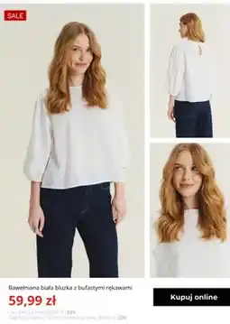 Greenpoint Bluzka bawełniana biała z bufastymi rękawami Greenpoint oferta