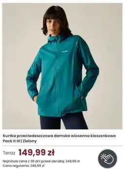 Regatta Kurtka przeciwdeszczowa damska wiosenna kieszonkowa Regatta Pack It III Zielony oferta
