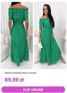 Modna Kiecka Sukienka maxi zielona w groszki ModnaKiecka.pl oferta