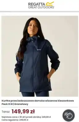 Regatta Kurtka przeciwdeszczowa damska wiosenna kieszonkowa Regatta Pack It III Granatowy oferta