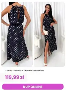 Modna Kiecka Sukienka damska czarna w groszki z rozporkiem ModnaKiecka oferta