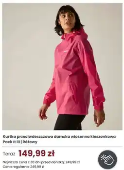 Regatta Kurtka przeciwdeszczowa damska wiosenna kieszonkowa Regatta Pack It III Różowy oferta