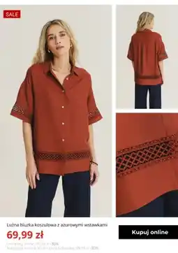 Greenpoint Luźna bluzka koszulowa z ażurowymi wstawkami Greenpoint oferta