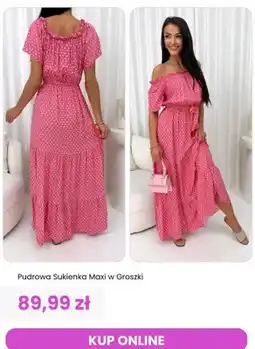 Modna Kiecka Sukienka maxi w groszki pudrowa ModnaKiecka oferta