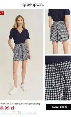 Greenpoint Szorty damskie Komfortowe luźne z nadrukiem w kratkę Greenpoint oferta