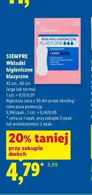 Lidl Wkładki higieniczne klasyczne Siempre Large oferta