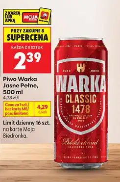 Biedronka Piwo Warka Jasne Pełne oferta