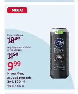 Rossmann Żel pod prysznic Nivea Men Active Clean 3w1 oferta