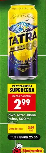 Biedronka PIWO TATRA JASNE PEŁNE 500 ML oferta