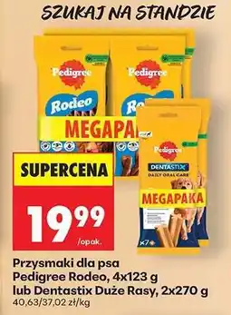 Biedronka Przysmaki dla psa Pedigree Rodeo, 4x123 g lub Dentastix Duże Rasy, 2x270 g oferta