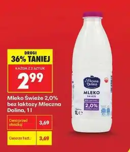 Biedronka Mleko Świeże 2,0% bez laktozy Mleczna Dolina, 1l oferta