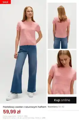 Sweter damski pastelowy z ażurowym haftem
