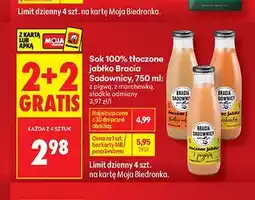Biedronka Sok 100% tłoczony jabłko słodkie odmiany Bracia Sadownicy oferta