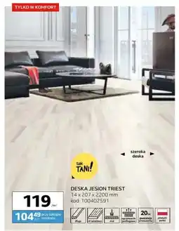 Komfort Deska podłogowa jesionowa Barlinek Jesion Triest 14x207x2200 mm oferta