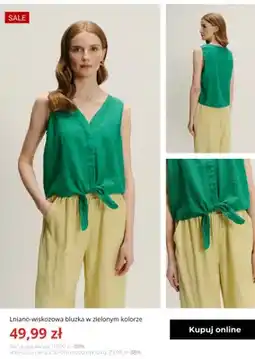 Greenpoint Bluzka lniano-wiskozowa Greenpoint zielona oferta