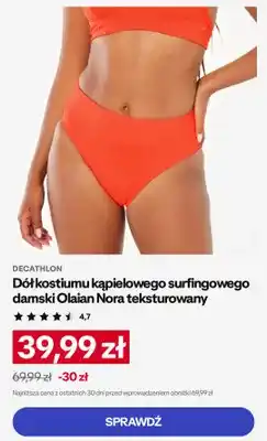 Decathlon Dół kostiumu kąpielowego surfingowego damski Olaian Nora teksturowany oferta