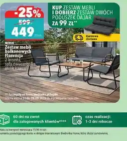 Biedronka Meven Zestaw mebli balkonowych Florencja 2 krzesła, sofa dwuosobowa, stolik kawowy oferta
