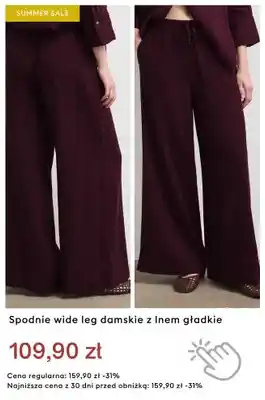 Spodnie wide leg damskie z lnem gładkie
