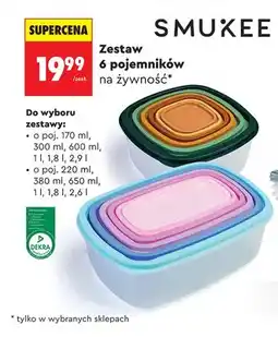 Biedronka Zestaw 6 pojemników na żywność Smukee 170 ml 300 ml 600 ml 1 l 1,8 l 2,9 l oferta