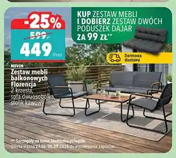 Biedronka Zestaw mebli balkonowych Meven Florencja 2 krzesła, sofa dwuosobowa, stolik kawowy oferta