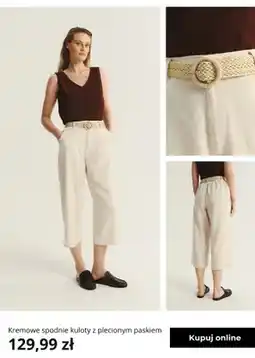 Greenpoint Spodnie kuloty Greenpoint kremowe z plecionym paskiem oferta