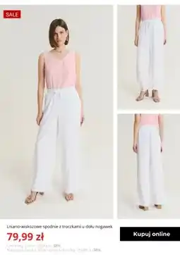 Greenpoint Spodnie lniano-wiskozowe z troczkami u dołu nogawek Greenpoint oferta