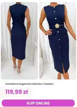 Modna Kiecka Sukienka damska granatowa elegancka z paskiem ModnaKiecka.pl oferta