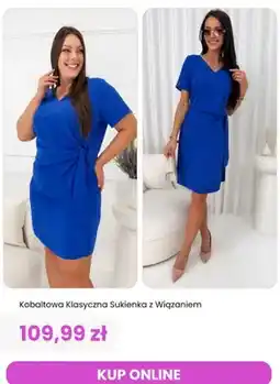 Modna Kiecka Sukienka kobaltowa klasyczna z wiązaniem ModnaKiecka.pl oferta
