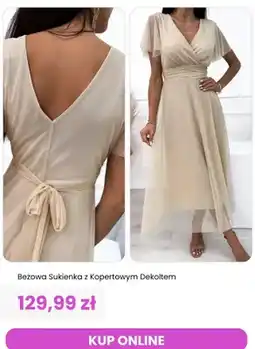 Modna Kiecka Sukienka beżowa z kopertowym dekoltem ModnaKiecka.pl oferta
