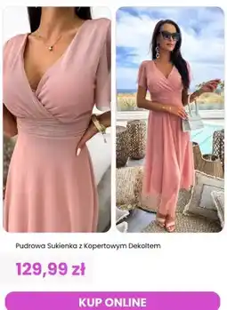 Modna Kiecka Sukienka pudrowa z kopertowym dekoltem ModnaKiecka.pl oferta