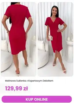 Modna Kiecka Sukienka malinowa z kopertowym dekoltem ModnaKiecka.pl oferta