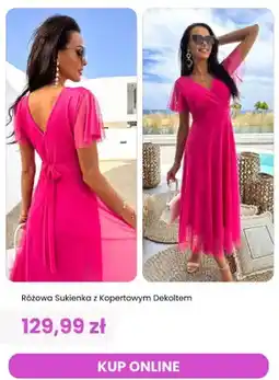 Modna Kiecka Różowa sukienka z kopertowym dekoltem ModnaKiecka.pl oferta