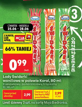 Biedronka Lody Świderki waniliowe w polewie Koral oferta