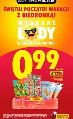 Biedronka Wybrane lody w rożku i na patyku (Kaktus, Świderek Koral, Marletto, Diuna) oferta