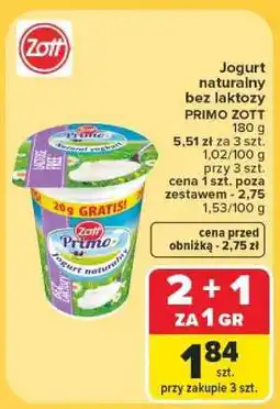 Carrefour Jogurt naturalny bez laktozy PRIMO ZOTT oferta