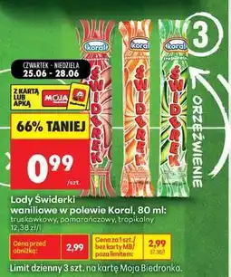 Biedronka Lody Świderki waniliowe w polewie Koral, 80 ml oferta