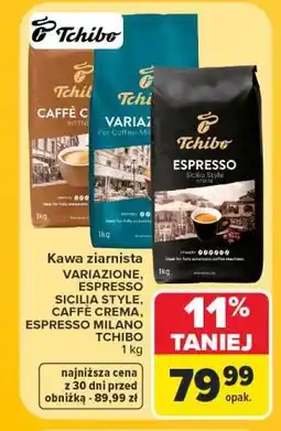 Carrefour Kawa ziarnista VARIAZIONE, ESPRESSO SICILIA STYLE, CAFFÈ CREMA, ESPRESSO MILANO TCHIBO oferta