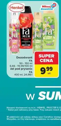Carrefour Dezodorant, żel pod prysznic Fa oferta