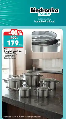 Biedronka SMILE Komplet garnków 10 elementów, z pokrywami do odcedzania oferta