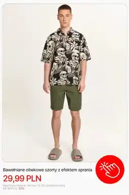 Cropp Szorty bawełniane oliwkowe z efektem sprania Cropp oferta