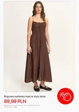 Cropp Brązowa sukienka maxi w stylu boho oferta