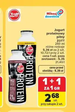 Carrefour Jogurt proteinowy pitny Zott Protein o smaku bananowym oferta