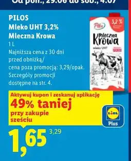 Lidl Mleko UHT 3,2% Mleczna Krowa Pilos oferta