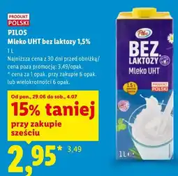 Lidl Mleko UHT bez laktozy 1,5% Pilos oferta