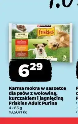 Netto Karma mokra w saszetce dla psów z wołowiną, kurczakiem i jagnięciną Friskies Adult Purina oferta