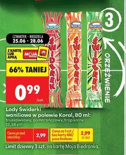 Biedronka Lody Świderek waniliowe w polewie pomarańczowej Koral oferta