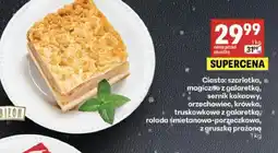 Delikatesy Centrum Ciasto: szarlotka, magiczne z galaretką, sernik kakaowy, orzechowiec, krówka, truskawkowe z galaretką, oferta